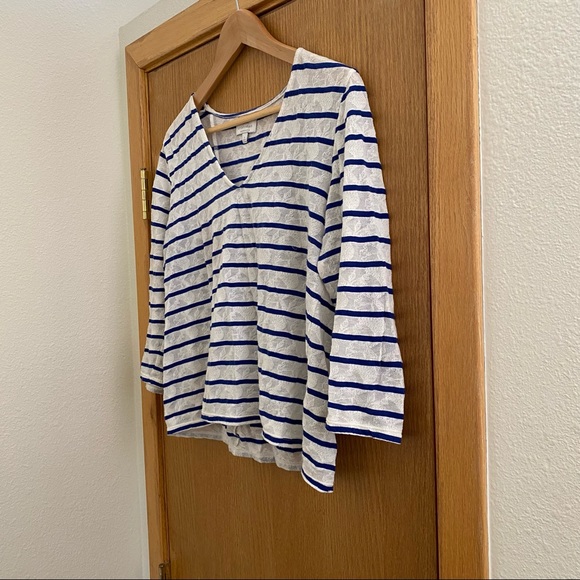 LUCKY BRAND • Semi Sheer Lace Look Striped Top - Size L - Picture 13 of 16